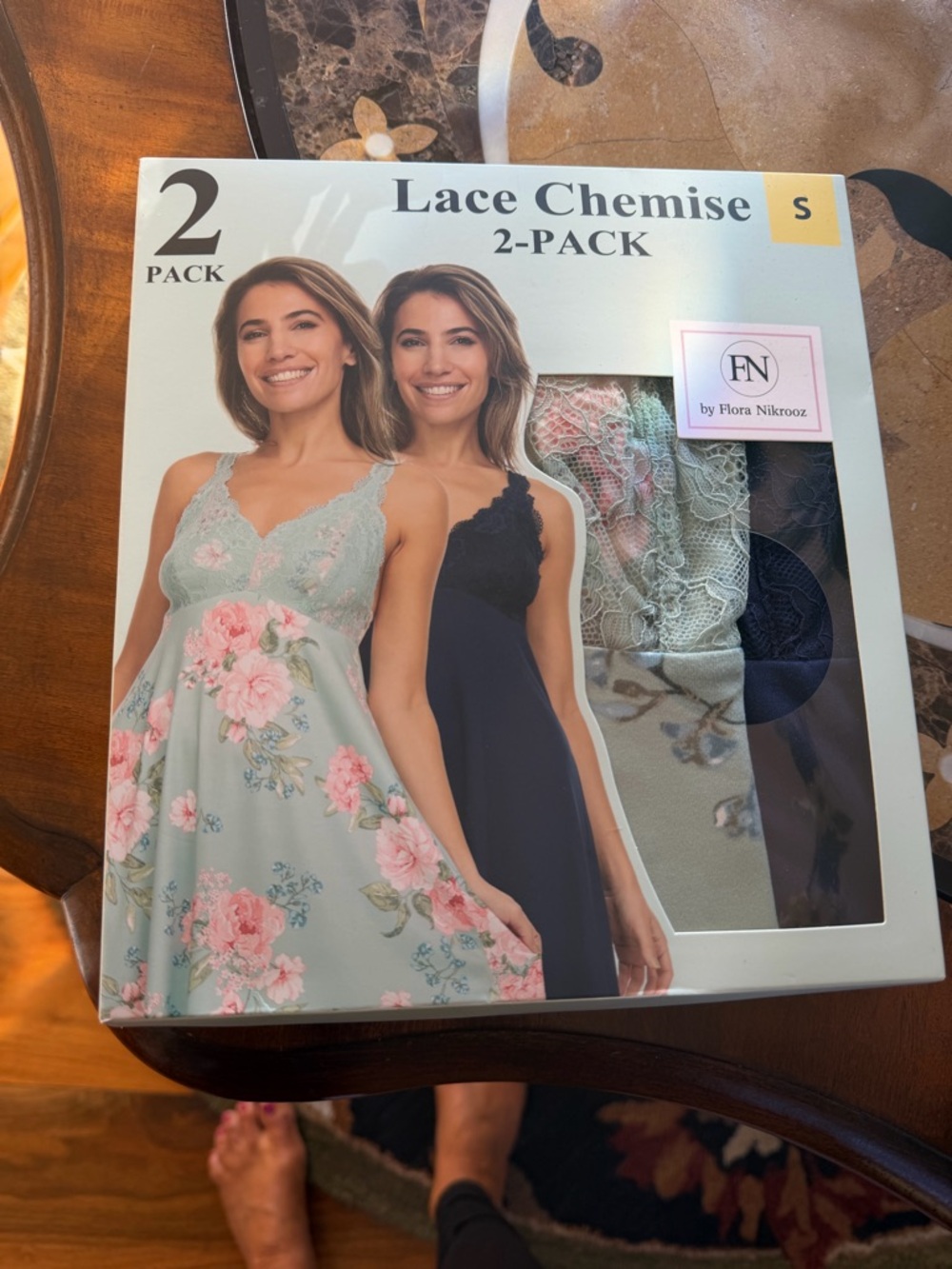 Flora Nikrooz Lace Chemise 2-Pack - Sage Floral & Navy